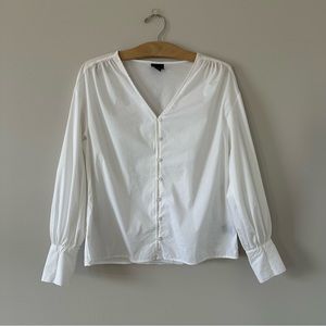 Worthington White Button Down Cuffed Sleeve Blouse